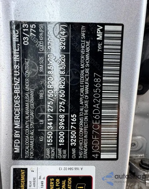 2013 Mercedes-Benz Gl 450 4Matic z USA, uszkodzony, nr VIN 4JGDF7CE6DA205687